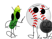 a pickle and a baseball with faces on them