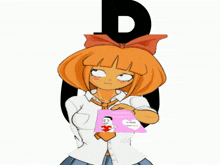 a cartoon girl is holding a card that says " to chuck from henry "