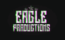 a green and purple logo for eagle productions with stars on a black background