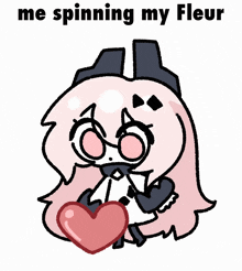 a cartoon drawing of a girl with a heart on her head and the words me spinning my fleur