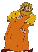 a pixel art drawing of a man with a beard and a cape