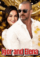 a poster for igor and elena shows a man and woman hugging