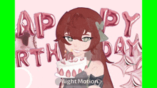 a girl blowing out a candle in front of balloons that say " happy birthday "