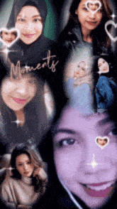 a collage of pictures of a woman with the words moments written on the bottom