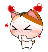 a cartoon cat with heart shaped ears and hearts around it