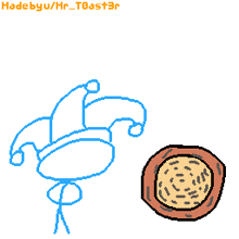 a pixel art drawing of a cartoon character with a speech bubble that says nope