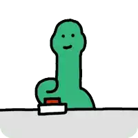 a cartoon drawing of a green monster with a face and a thumbs up