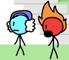 a cartoon of two stick figures one of which has a blue face