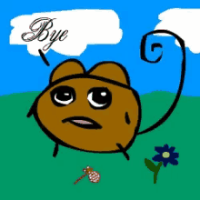a cartoon of a mouse saying bye in a field