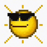 a pixel art of a sun with sunglasses on .