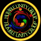 a logo for the humble unity group with a colorful circle