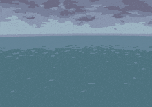 a pixel art of a cloudy sky over a large body of water