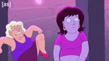 two cartoon characters are standing next to each other with the letters [ as ] on the bottom
