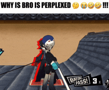 a cartoon character is holding a baton pass while standing on a roof