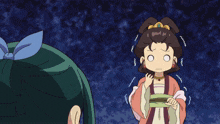 a cartoon of a girl with a bow in her hair