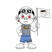 a cartoon character wearing a shirt that says ' zhou ' on it