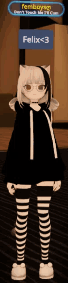 a screenshot of a video game character with felix < 3 written in the corner