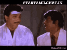 two men are looking at each other with the words starttamilchat.in in the background