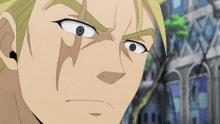 a close up of a cartoon character 's face with a serious look on his face