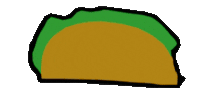 a cartoon drawing of a taco with a green tortilla on a white background .