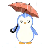a pixel art penguin is holding an umbrella in the rain