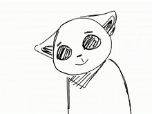 a black and white drawing of a cat with a smile on its face .