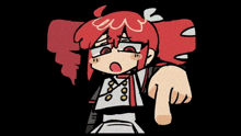 a cartoon of a girl with red hair pointing at something