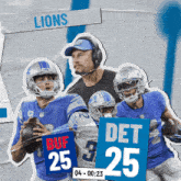 a group of football players holding signs that say det 25