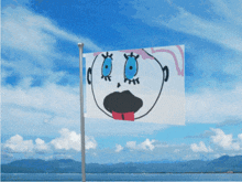 a flag with a drawing of a face on it