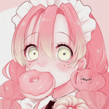 Cute Kawaii Maid Dress Stare While Eating A Pink Donut GIF
