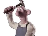 a cartoon character is holding a hammer up to his head