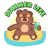 a cartoon of a teddy bear wearing sunglasses and holding a drink with the words summer life behind him