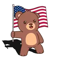 a teddy bear is holding an american flag in its paw