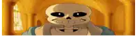 a cartoon skeleton is smiling in a hallway with columns .