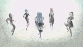 a drawing of a group of women running in a line