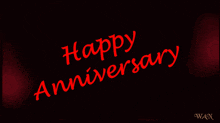 a black background with red balloons and the words " happy anniversary "