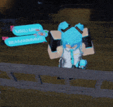 a girl with blue hair is holding a stuffed animal and says miku miku beaaammmm !!!