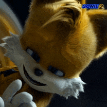 a close up of a stuffed animal with sonic 2 written on the bottom