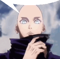 a bald anime character with a scarf around his neck .