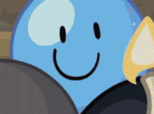 a blue cartoon character with a smiley face on it 's face