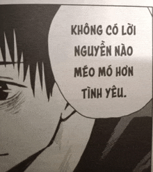 a black and white drawing of a man with a speech bubble that says không có lời nguyên não meo mo hon