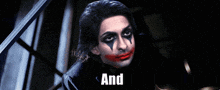 a man in a joker costume has the word and on the bottom