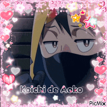 a picture of koichi de aoko with hearts and stars around it