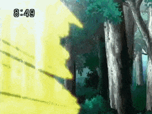 a cartoon of a forest with the time 8:49 on the bottom