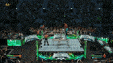 a video game screen shows a wrestlemania event