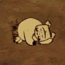 a cartoon dog is laying on its back on a brown surface .