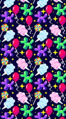 a seamless pattern of balloons cotton candy and lollipops