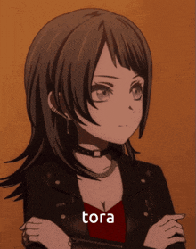 a picture of a girl with the word tora in the corner