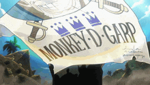 a monkey d. garp flag is being held up in the air