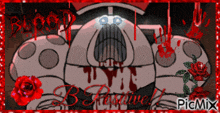 a picture of a cartoon character with blood coming out of his mouth and the words blood b rossel on the bottom
